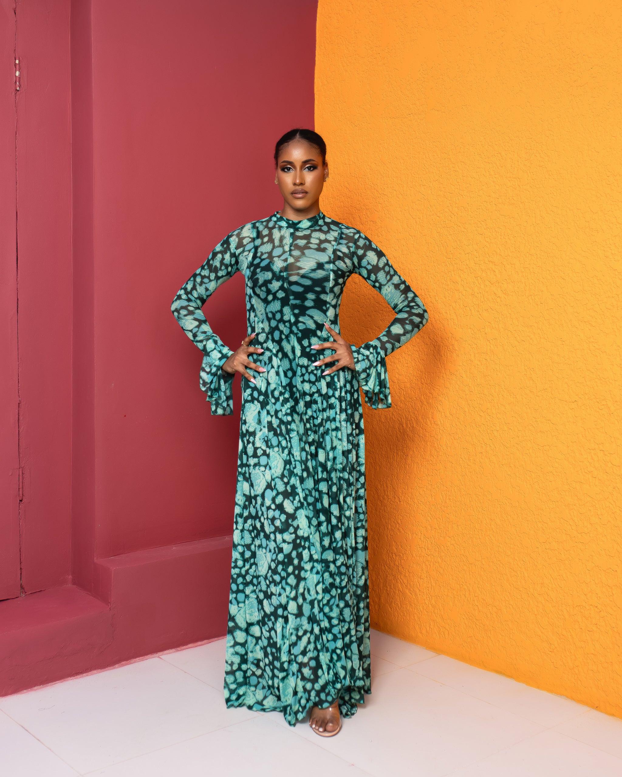 Neriah Mesh Dress (Lagoon Marble Print)