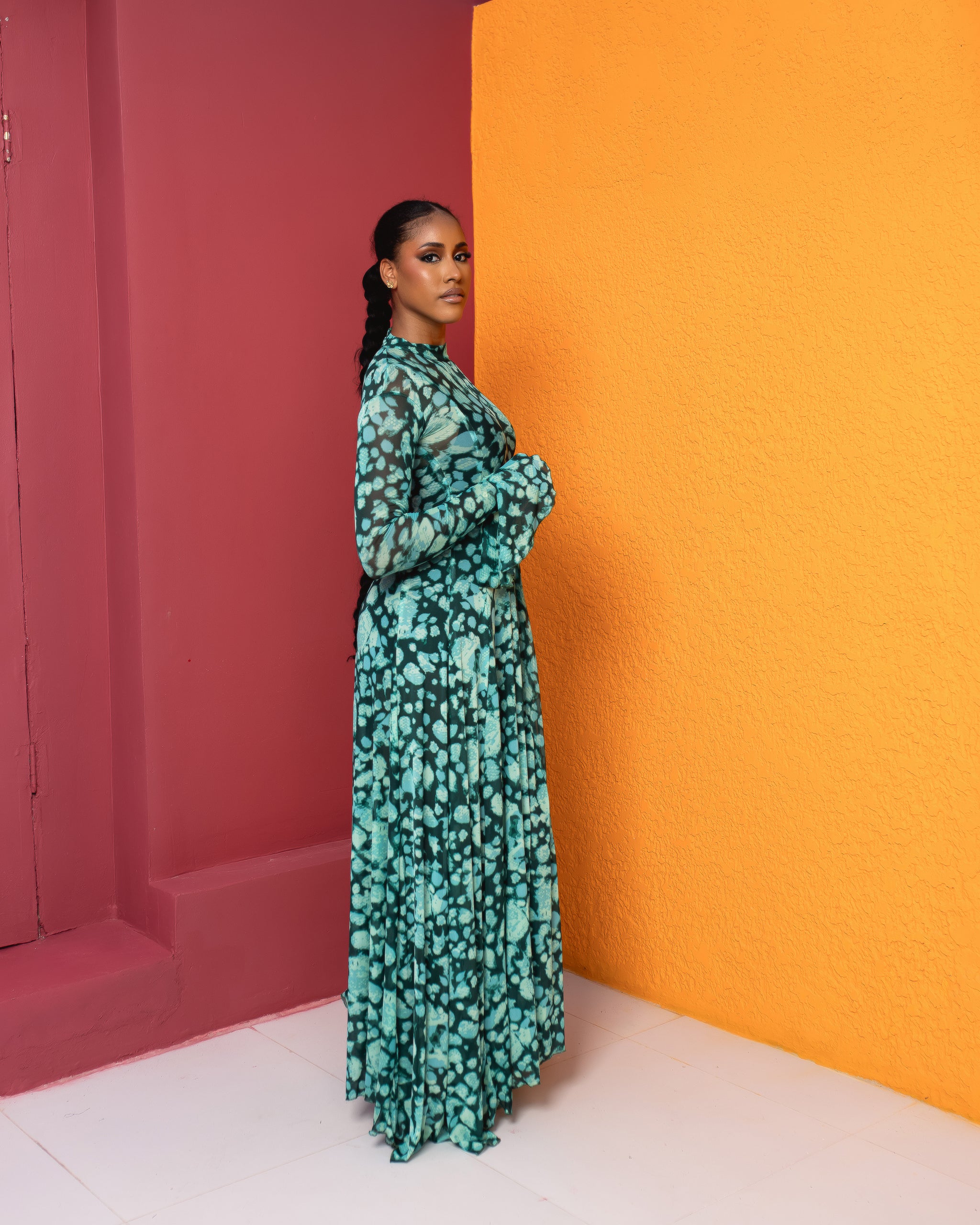 Neriah Mesh Dress (Lagoon Marble Print)