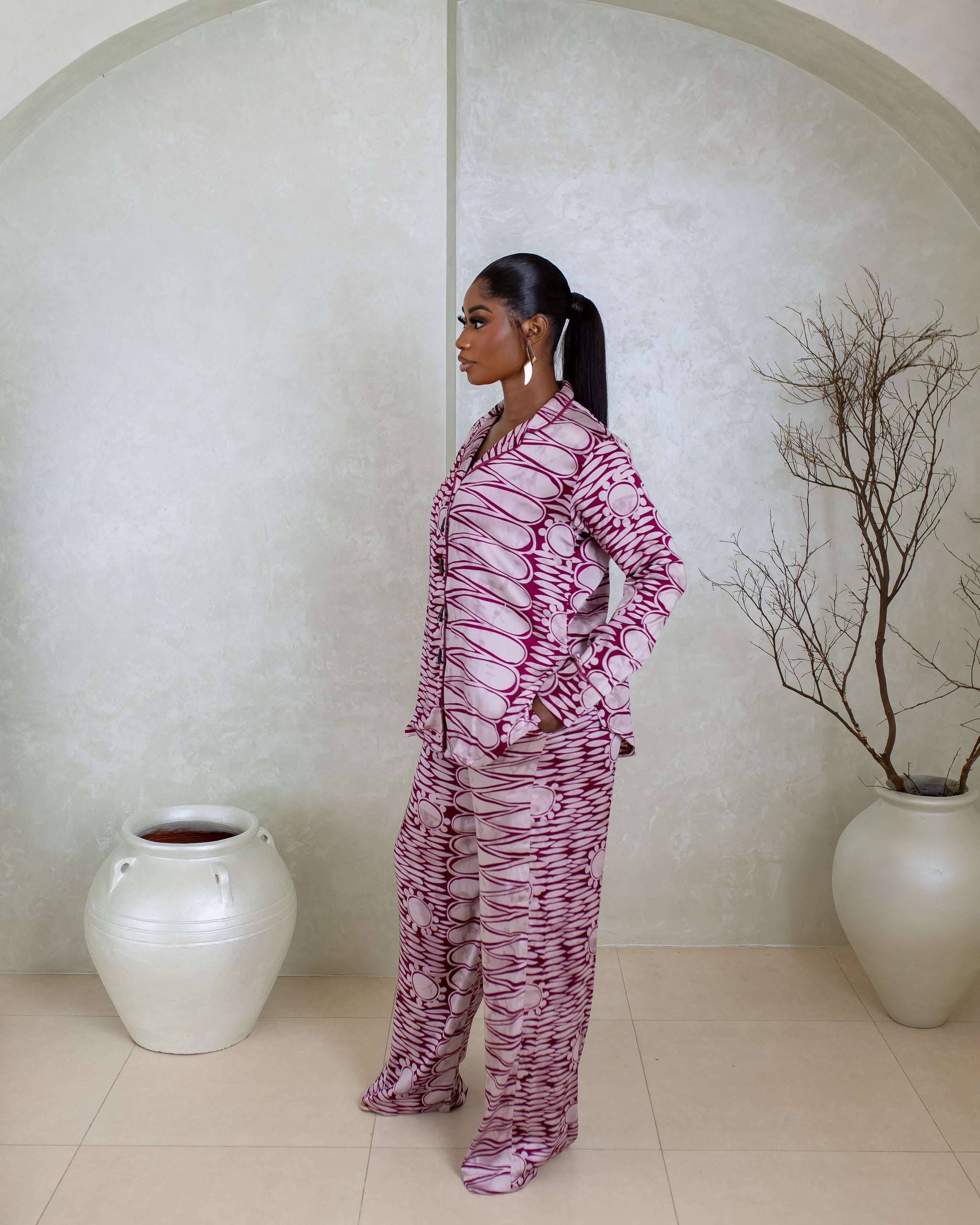 Silk PJ Set (Rose Current Print)