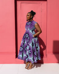 Anire Hand Beaded Ankara Dress(Royal Eclipse Print)