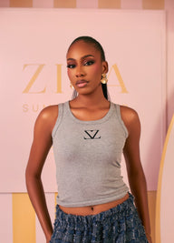 Ziva Signature Tank – Heather Grey with Black Emblem