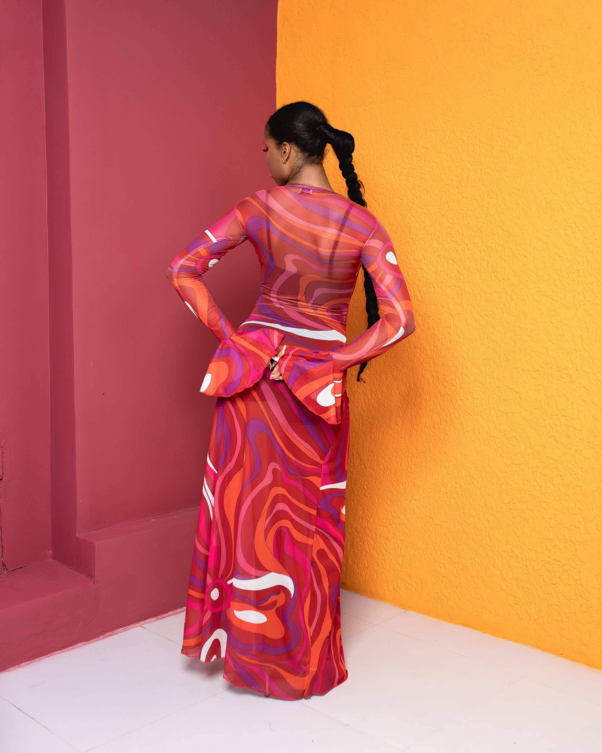 Milan Mesh Dress(Crimson Tide Print)