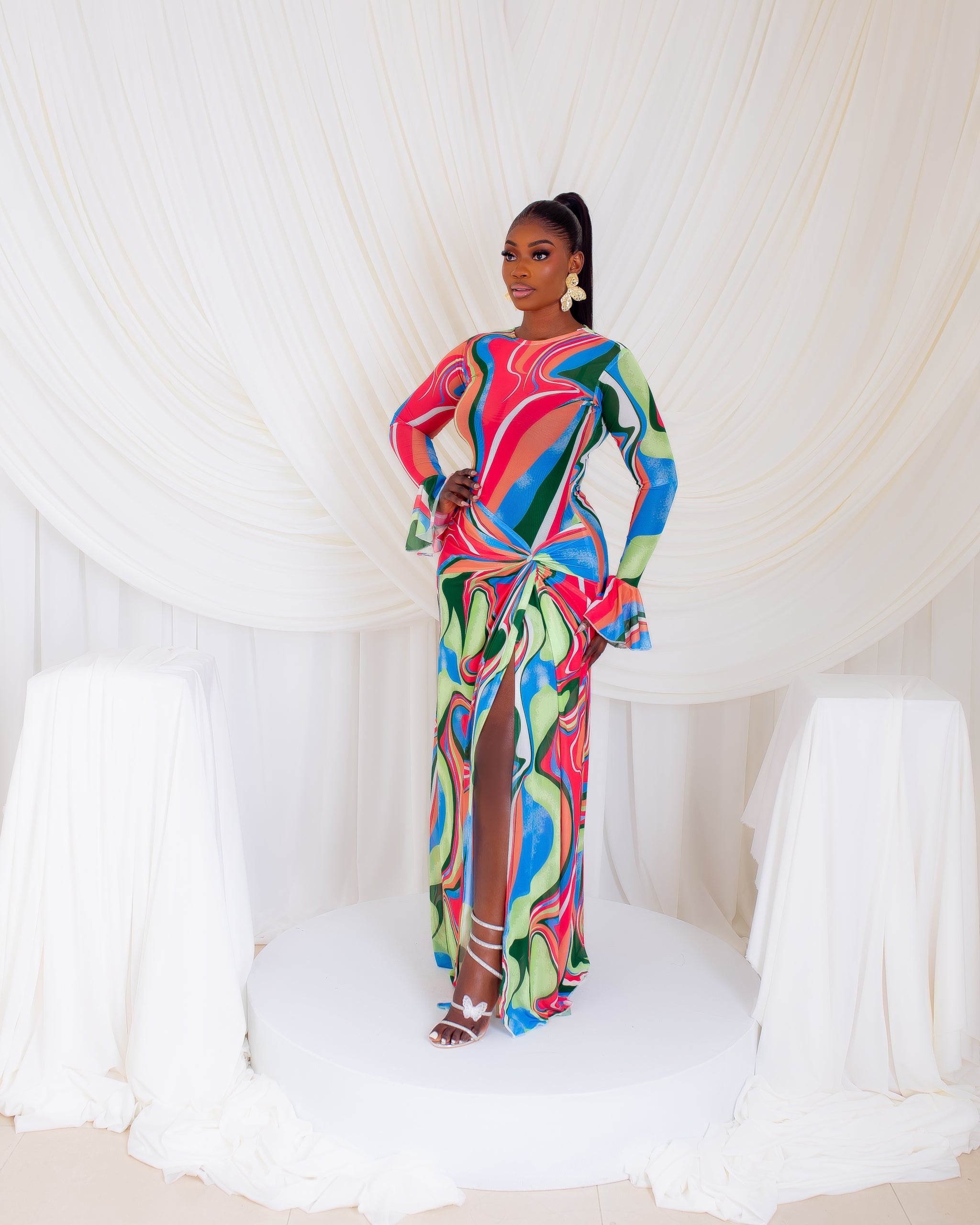 Milan Mesh Dress (Tropical Swirl)