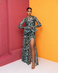 Milan Mesh Dress (Jade Mirage Print)