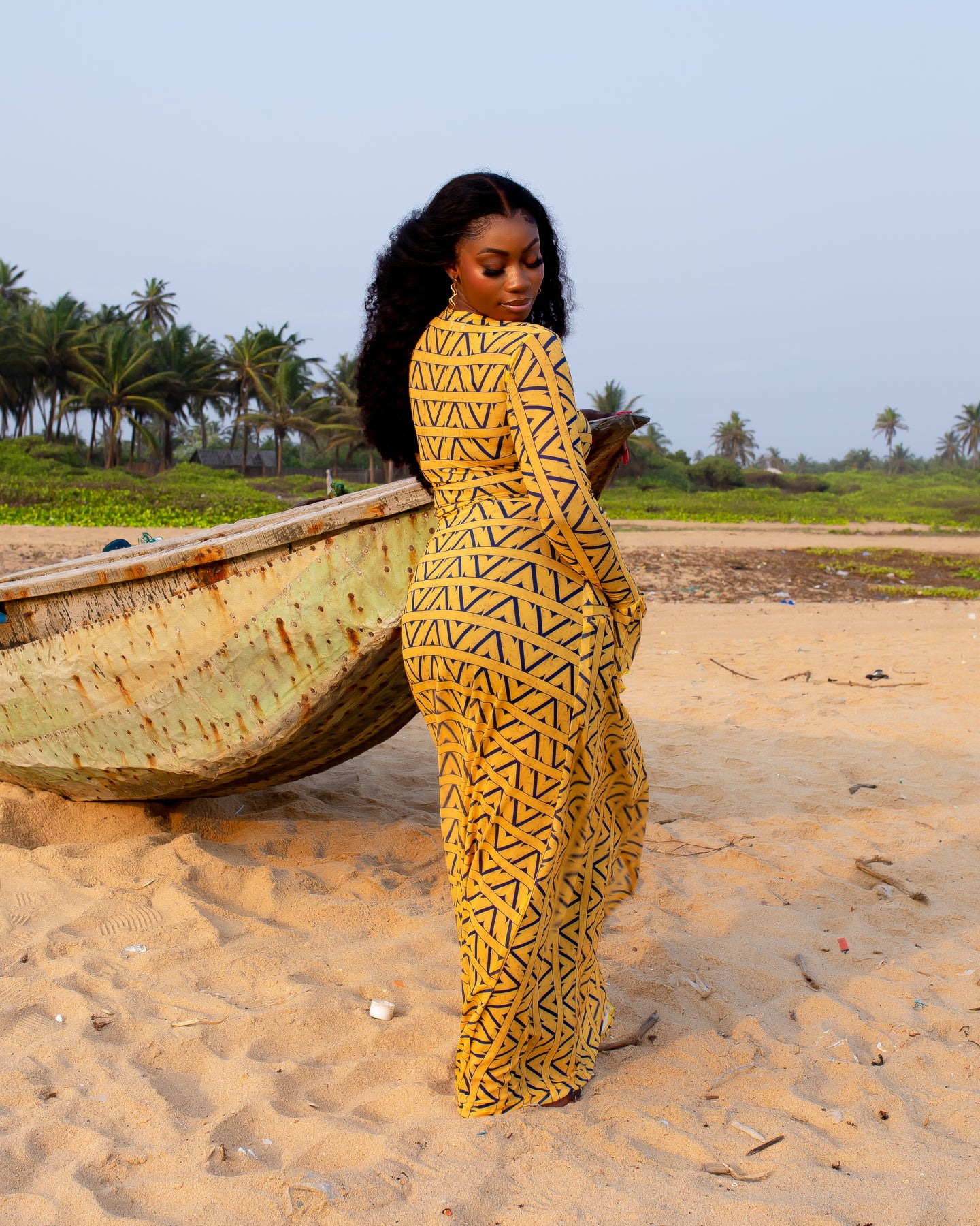 Milan Mesh Dress (Yellow Custom Print)