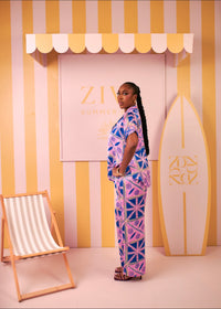 Silk PJ Set - Short Sleeve(Riviera Mosaic Print)