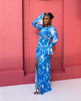Milan Mesh Dress (Blue lagoon Print)