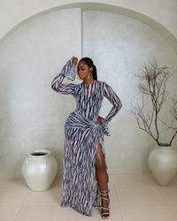 Milan Mesh Dress (Midnight zebra print)