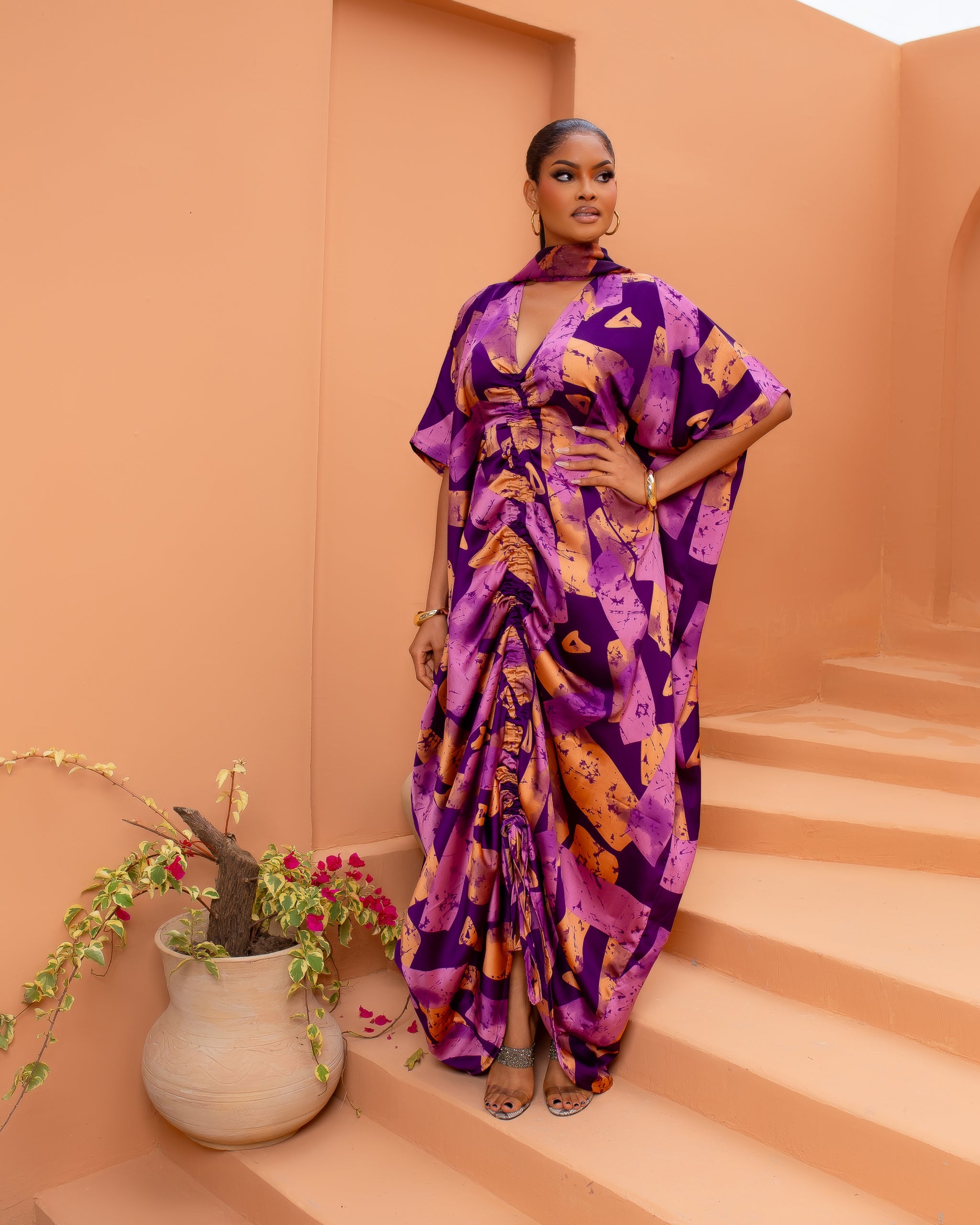 Drawstring Silk Kaftan (Royal Ember)