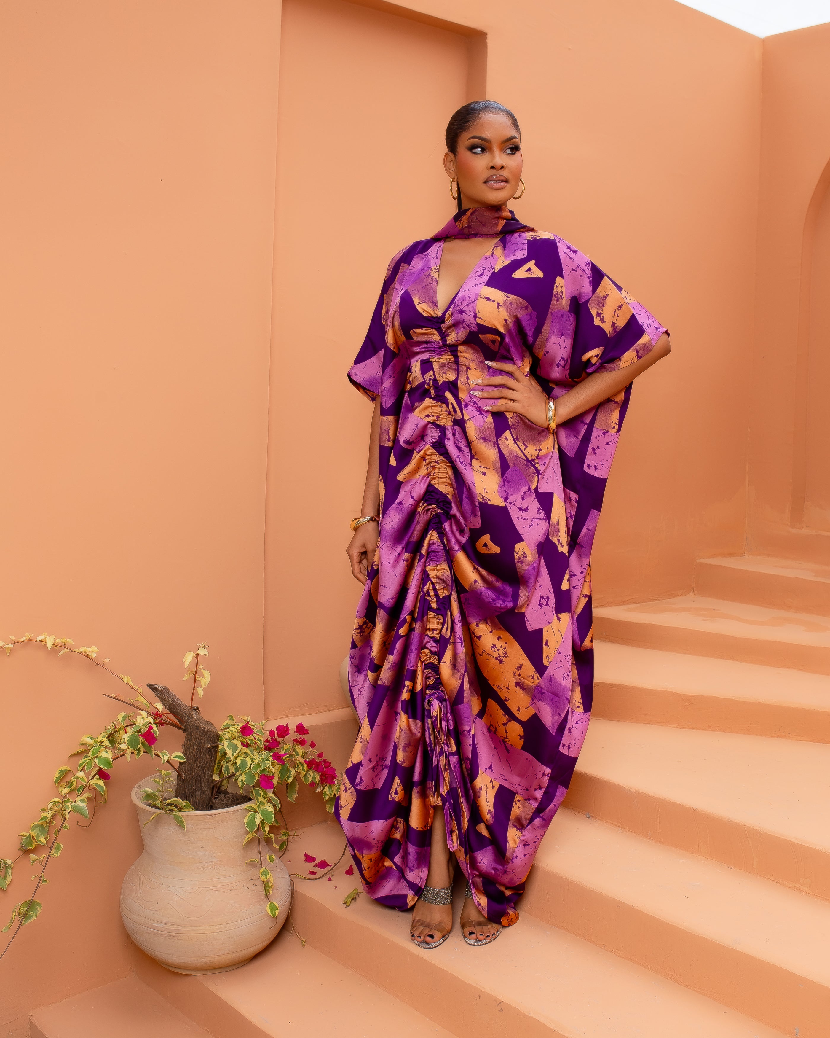 Drawstring Silk Kaftan (Royal Ember)