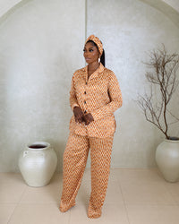 Silk Pj Set & Headband - (Marble Ember Print