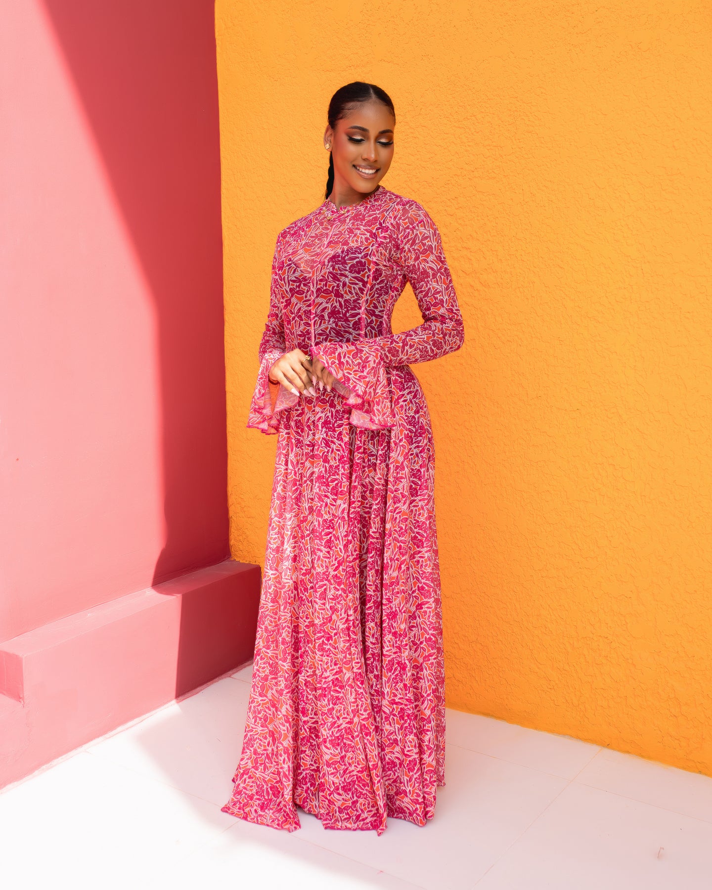 Neriah Mesh Dress(Petal Mosaic Print)