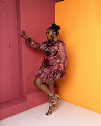 Ozinna Skirt Set(Wine Mirage Print)
