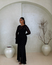 Vienna Mesh Dress-(Noir Lattice Print)