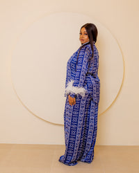 Blue Feather Pj Set (white Feathers)