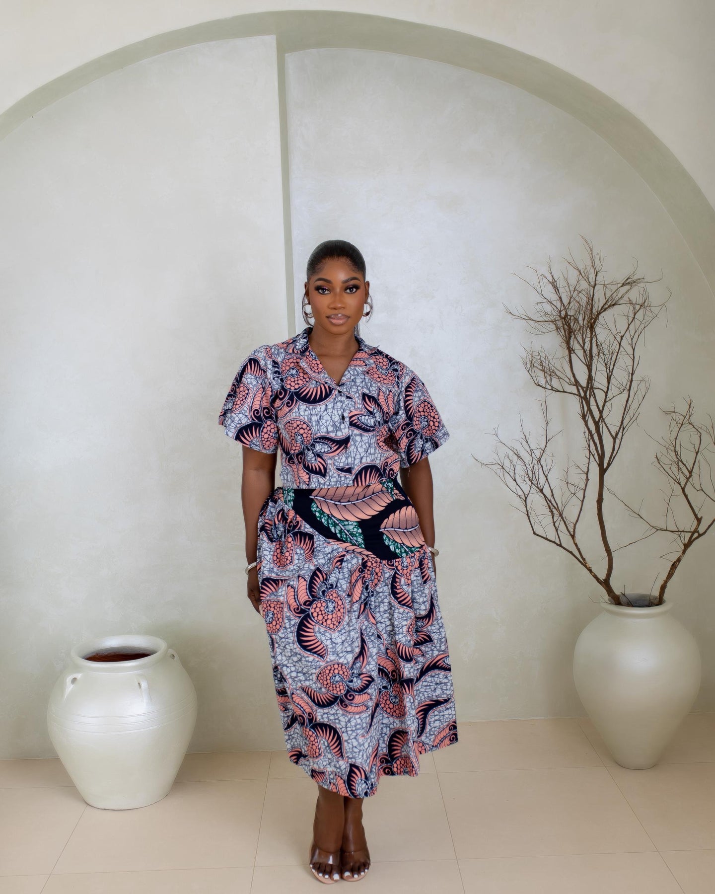 Nike Ankara Skirt Set(Savanna Leaf Print)