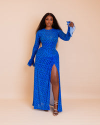 Milan Mesh Dress ( Blue Sapphire Ziva Print)