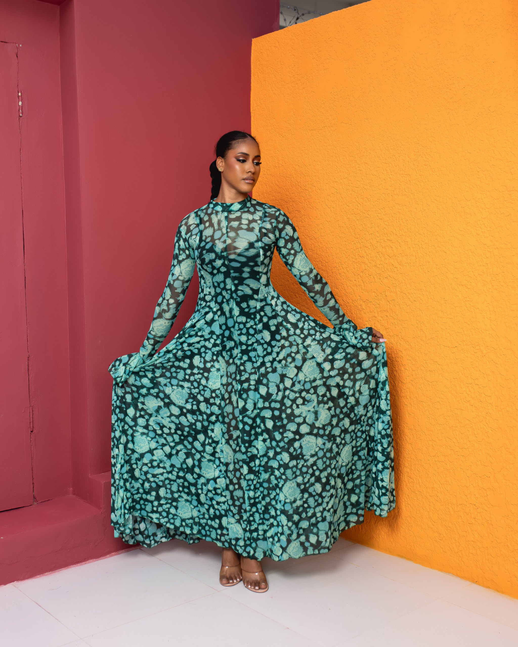 Neriah Mesh Dress (Lagoon Marble Print)