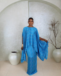 Naya Silk Skirt Set(Ocean Ripple Print)