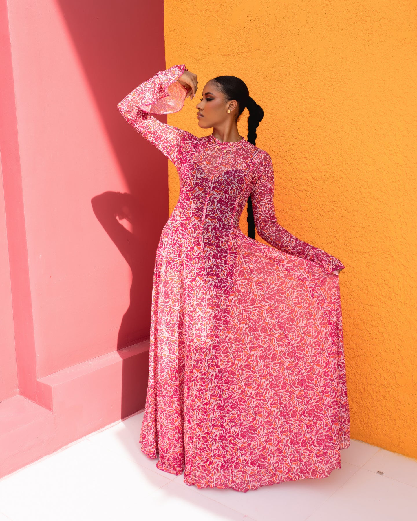 Neriah Mesh Dress(Petal Mosaic Print)
