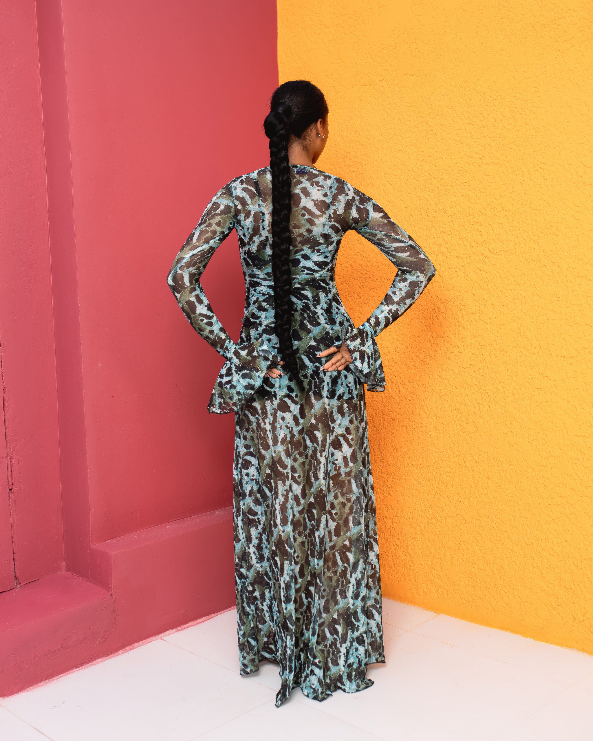 Milan Mesh Dress (Jade Mirage Print)