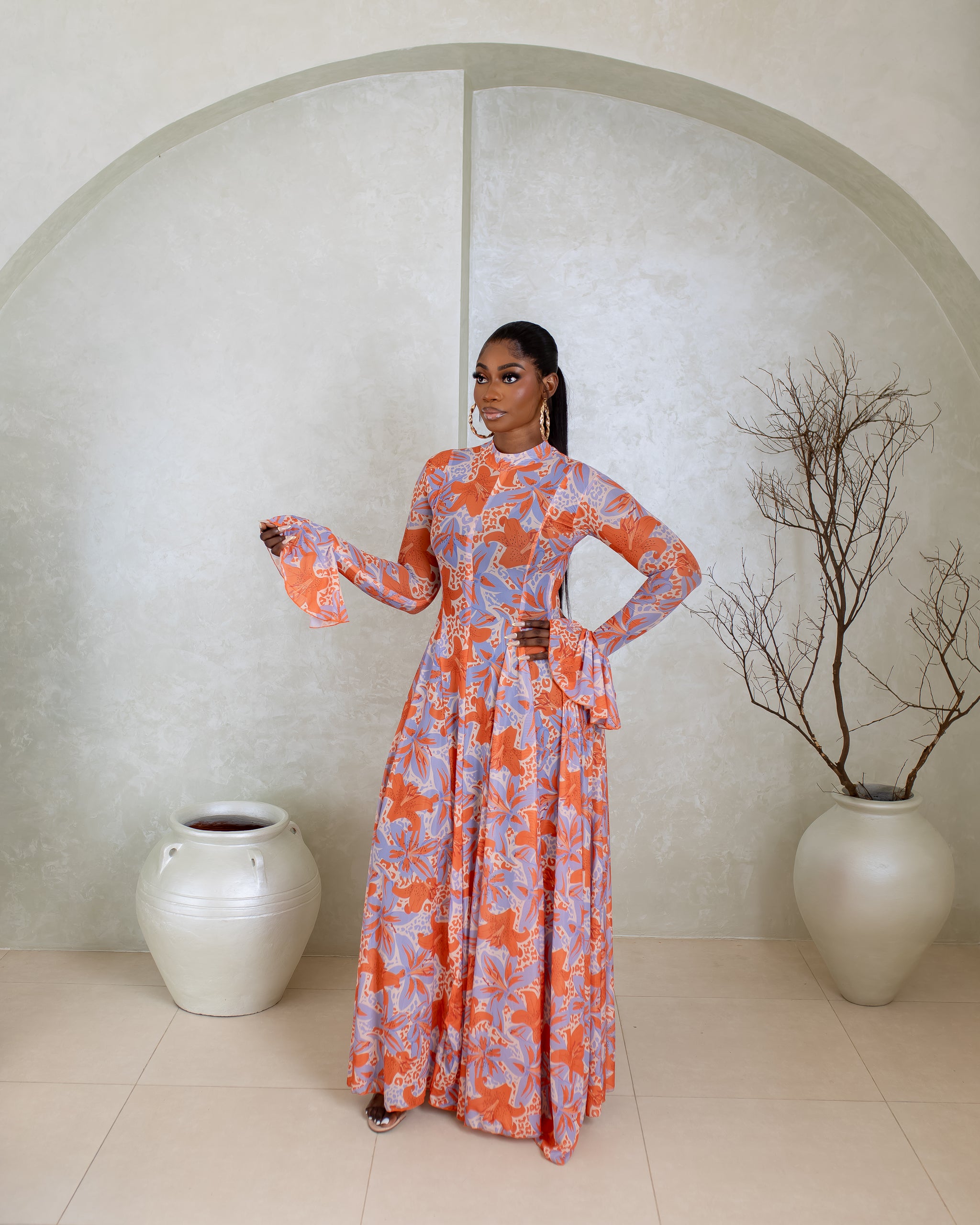 Neriah Mesh Dress (Coral Bloom Print)