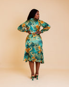 Mariah - Wrap Dress – Green & Gold Floral Swirl
