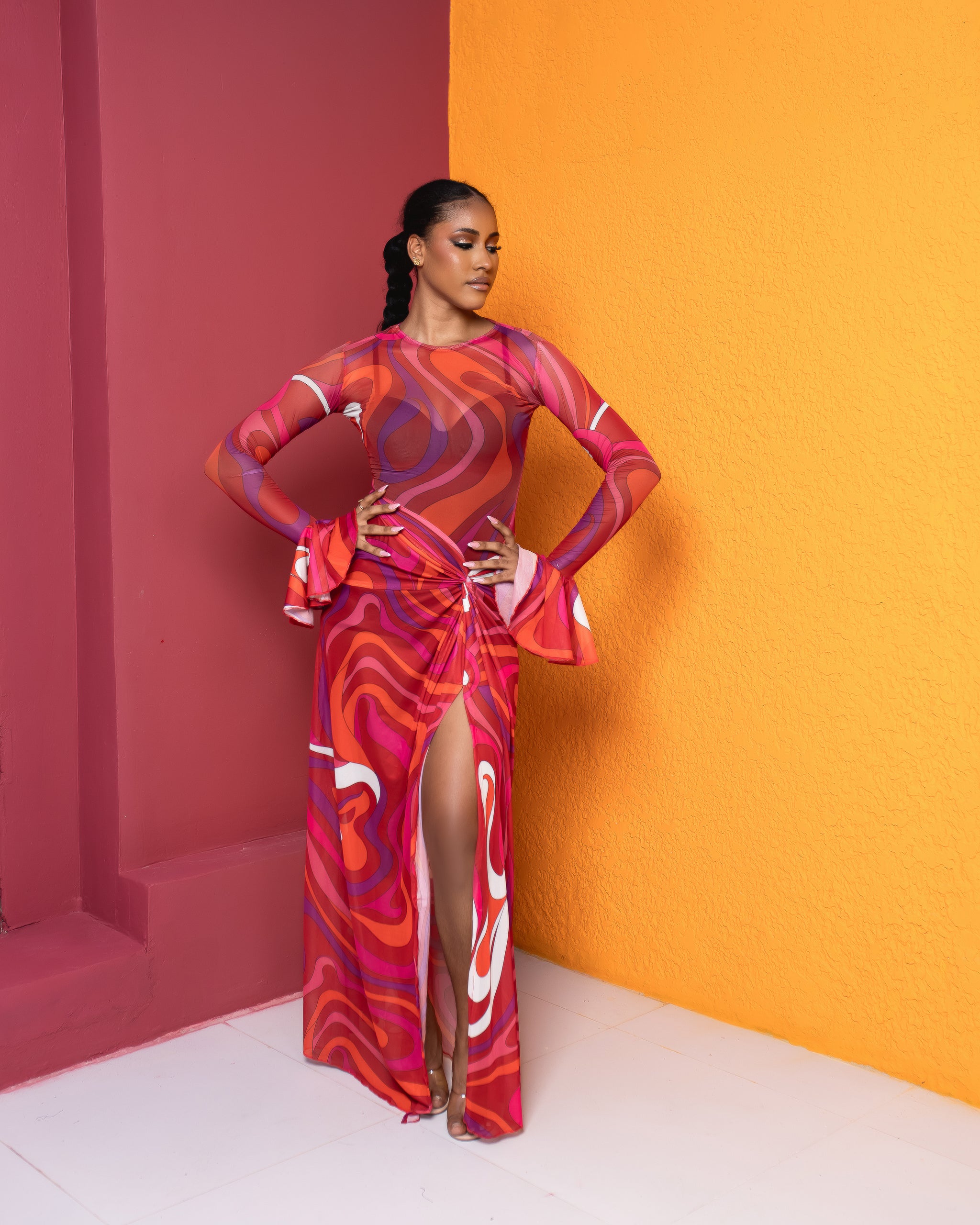 Milan Mesh Dress(Crimson Tide Print)