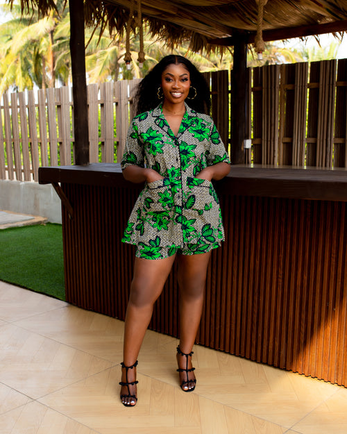 Aduke Ankara Short Set (Green & Black)
