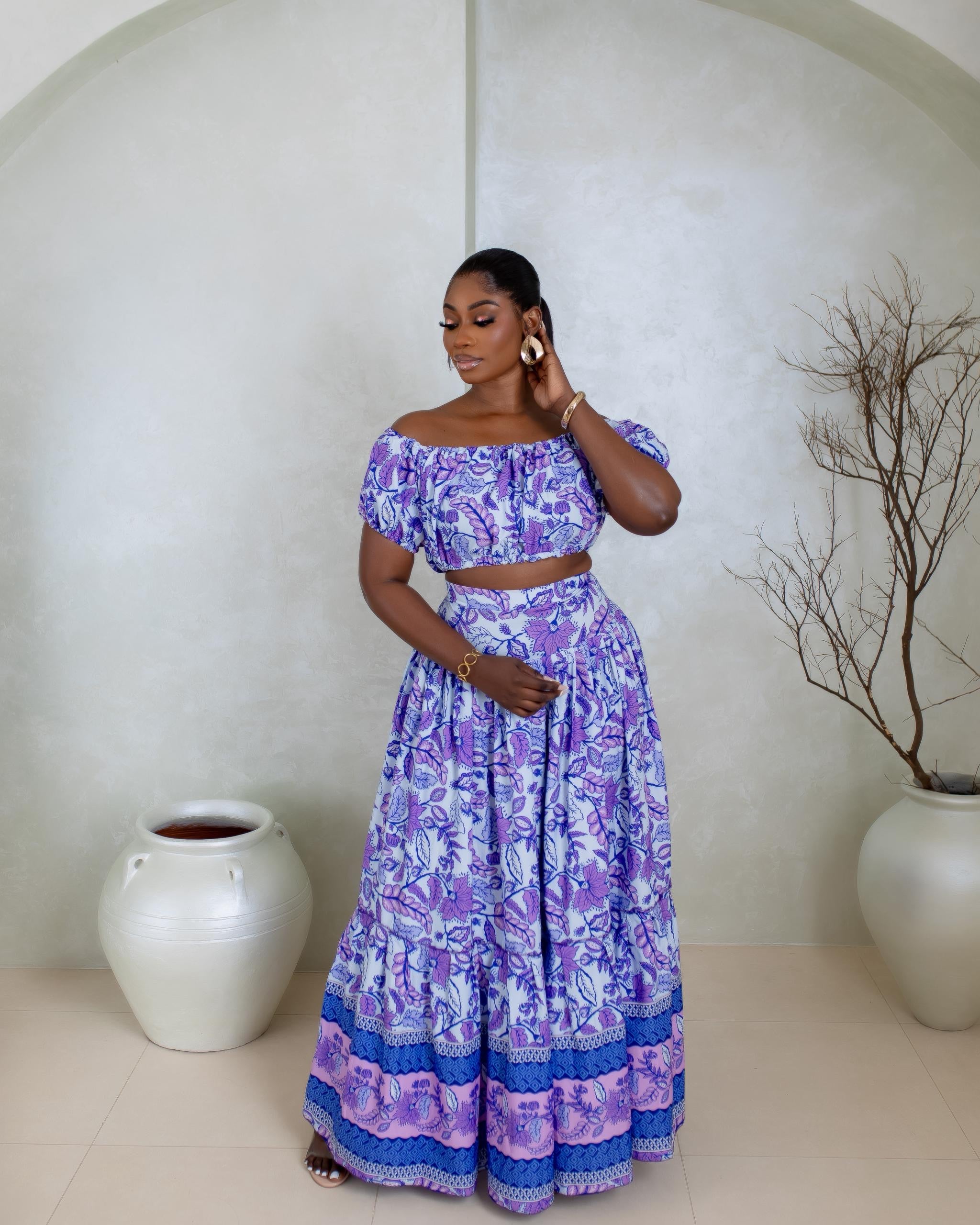 Mirai Skirt Set (Lavender Vine)