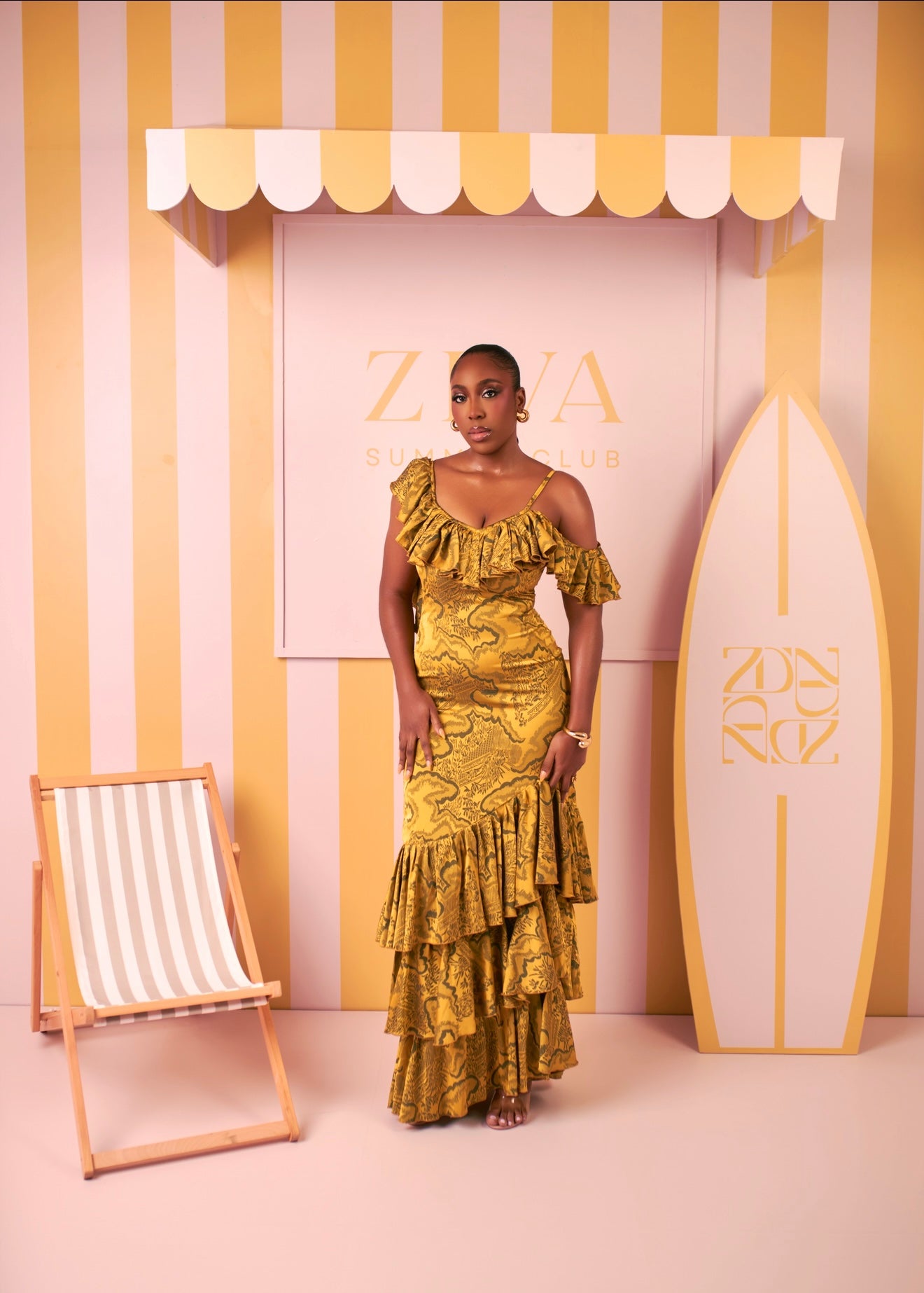 Ariana Silk Ruffle Dress (Golden Savannah Print)