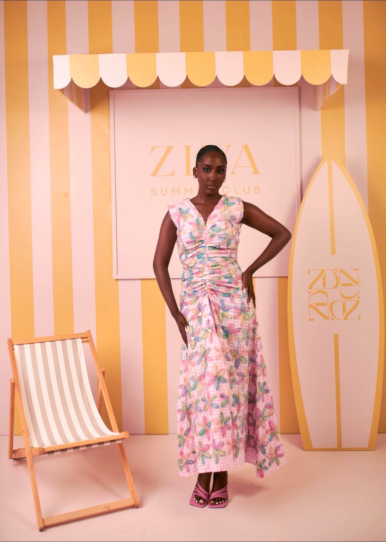 Ivy Ruched Dress (Blush Meadow Print)