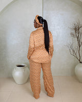 Silk Pj Set & Headband - (Marble Ember Print