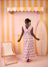 Ivy Ruched Dress (Blush Meadow Print)