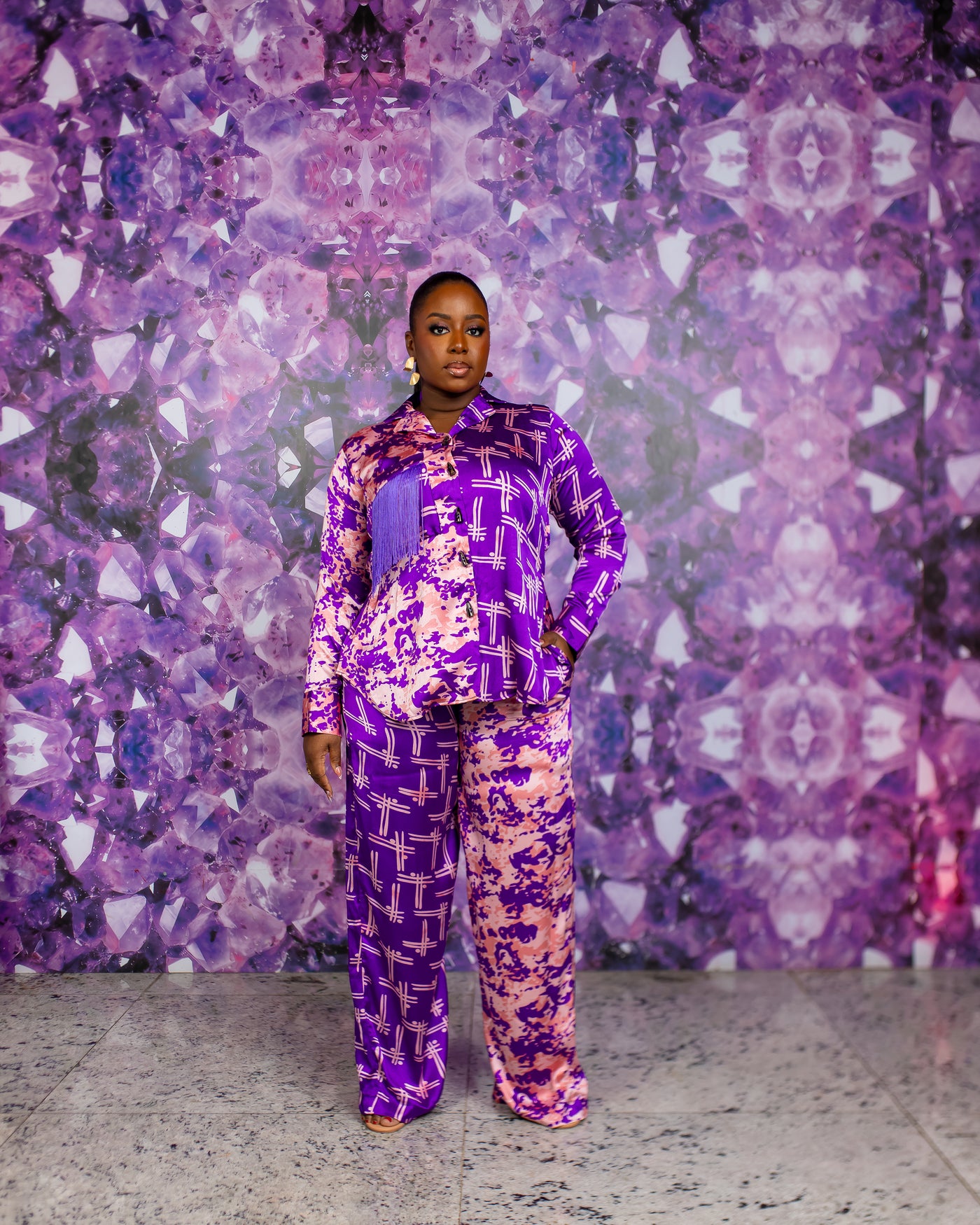 Fringe Silk PJ Set (Royal Amethyst)