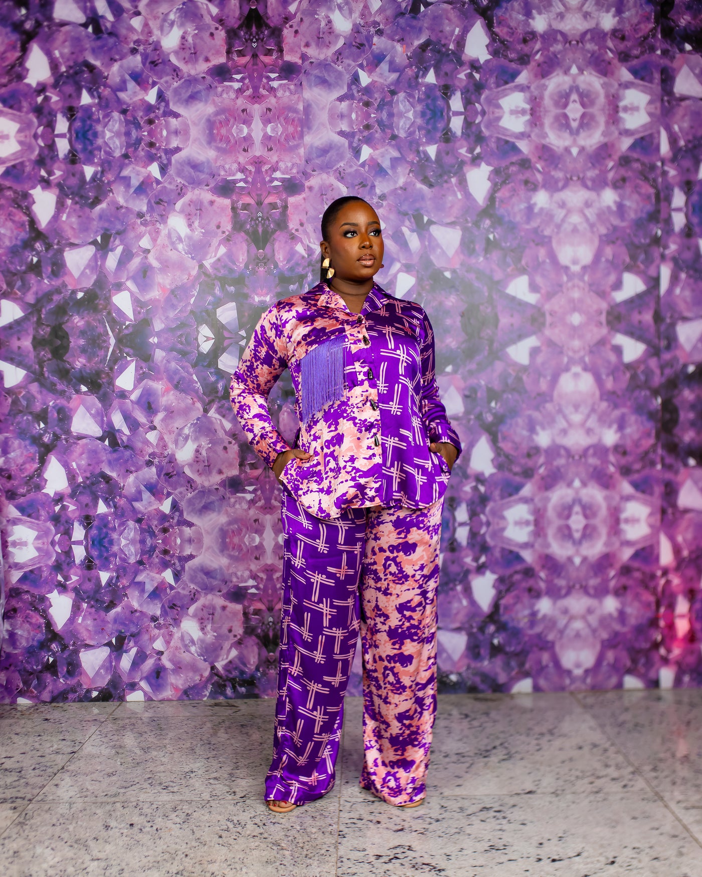 Fringe Silk PJ Set (Royal Amethyst)