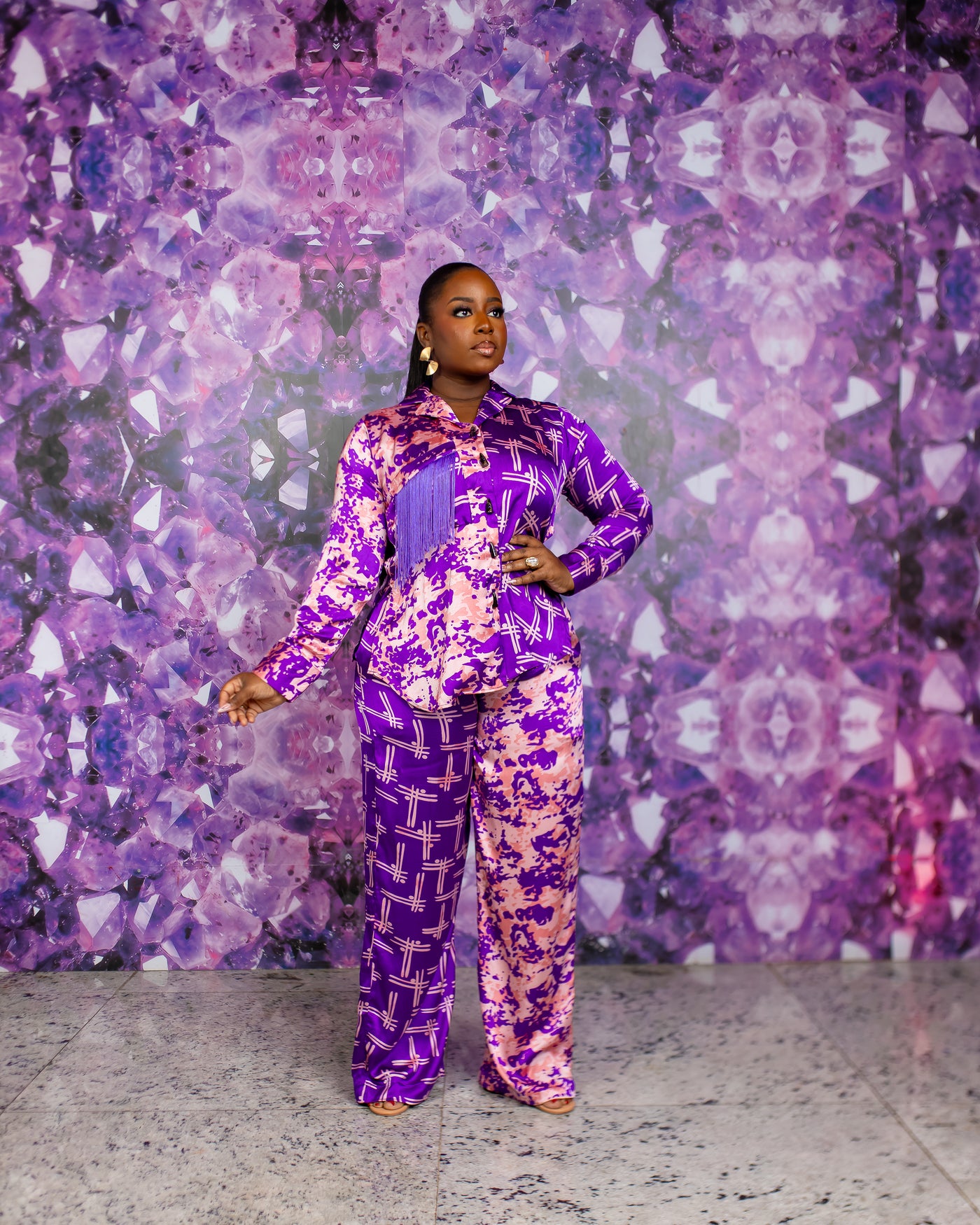 Fringe Silk PJ Set (Royal Amethyst)