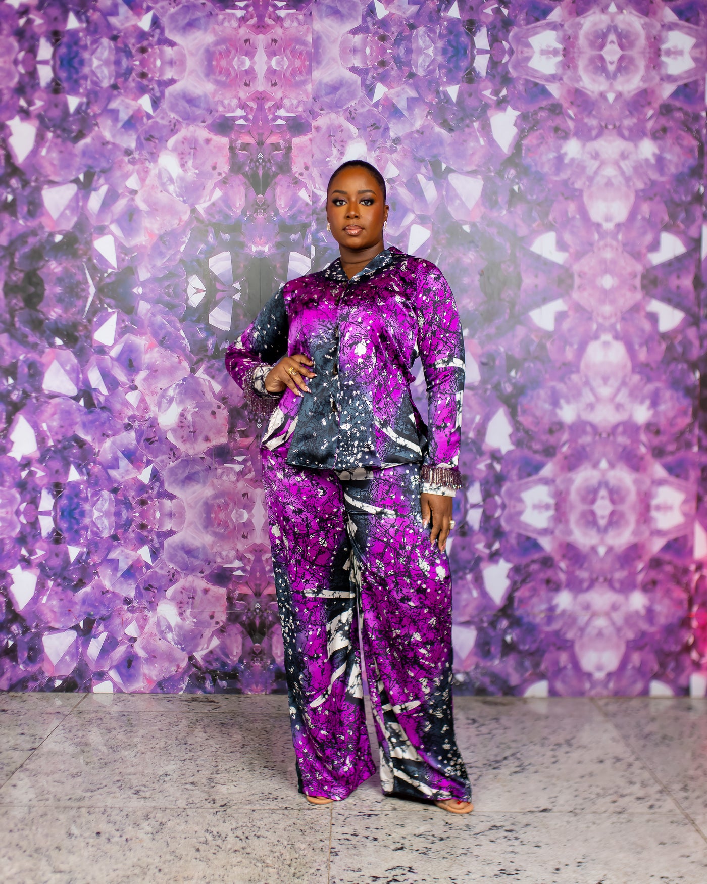 Autumn Silk PJ Set (Beaded Cuff)