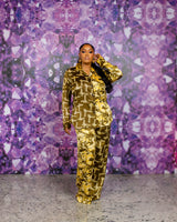 Silk PJ Set (Golden Crosshatch)