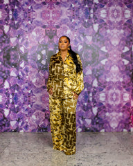 Silk PJ Set (Golden Crosshatch)