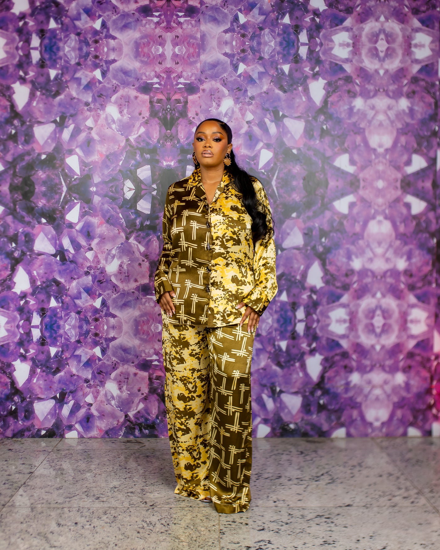 Silk PJ Set (Golden Crosshatch)