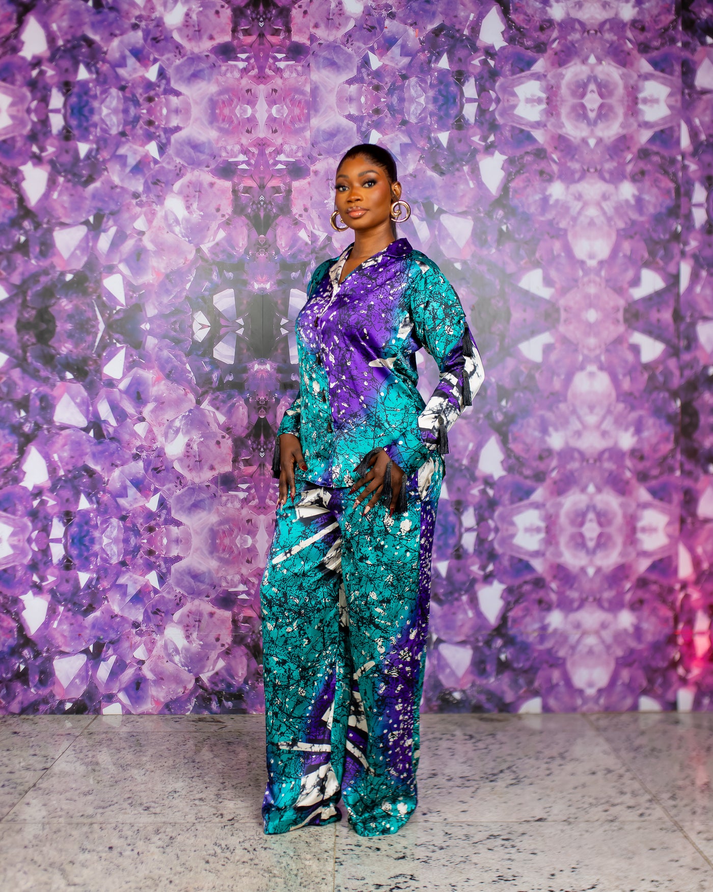 Tassle Silk PJ Set (Emerald Starlight)