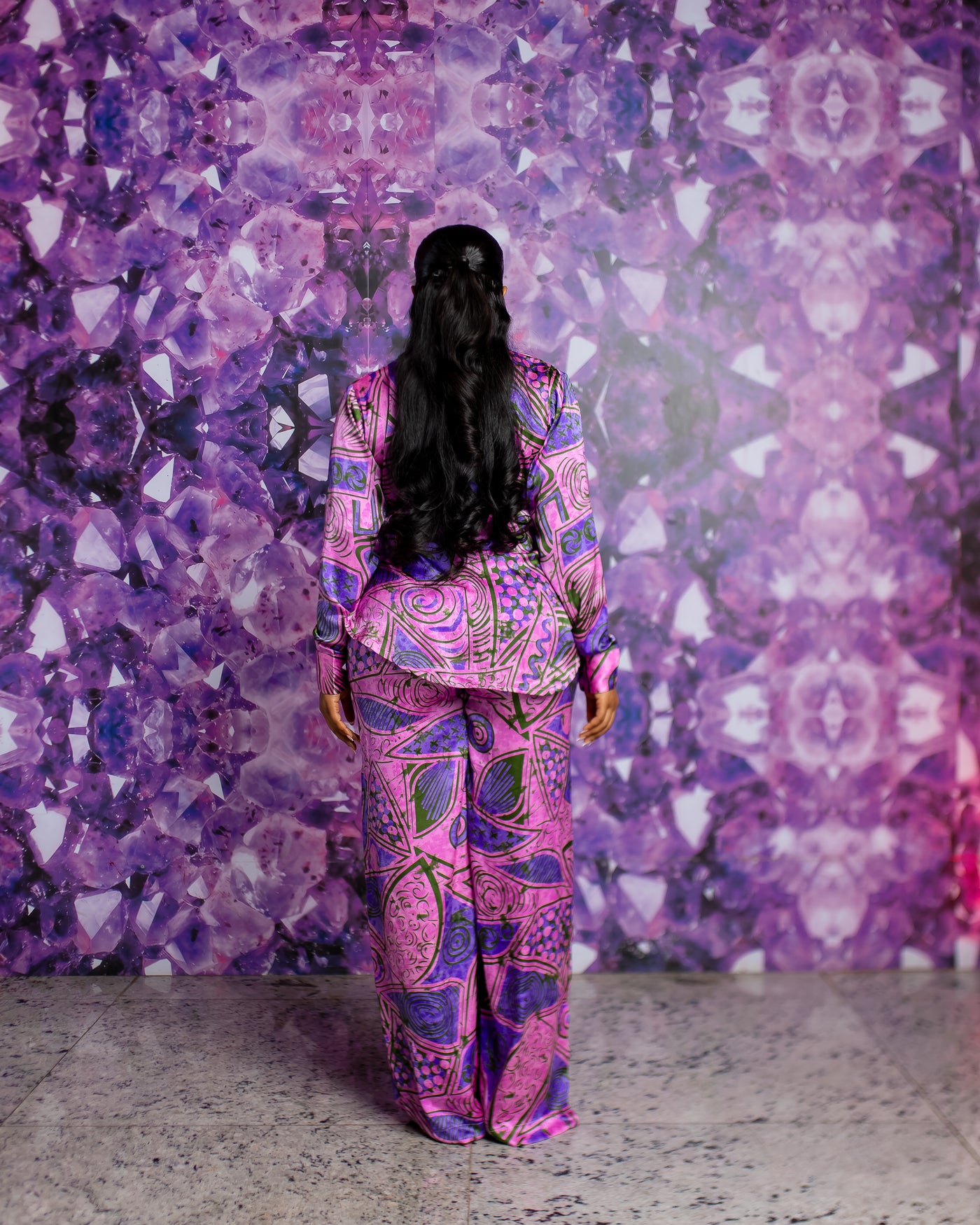 Beaded Neck PJ Set (Orchid Labyrinth)