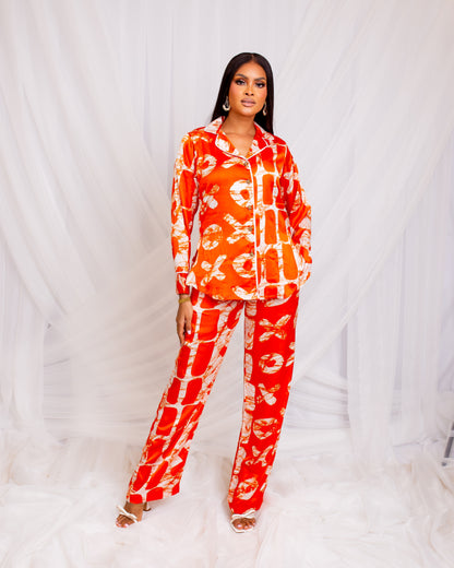 PJ Silk Trouser Set (Orange)