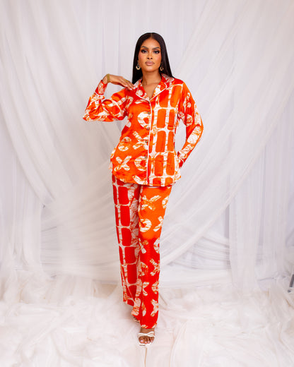 PJ Silk Trouser Set (Orange)