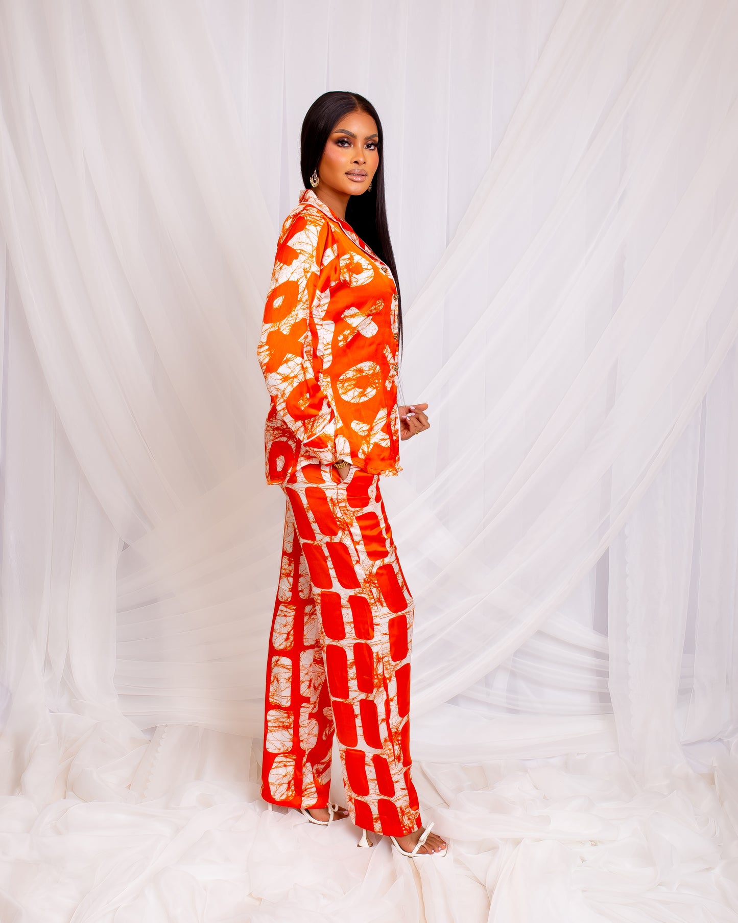 PJ Silk Trouser Set (Orange)