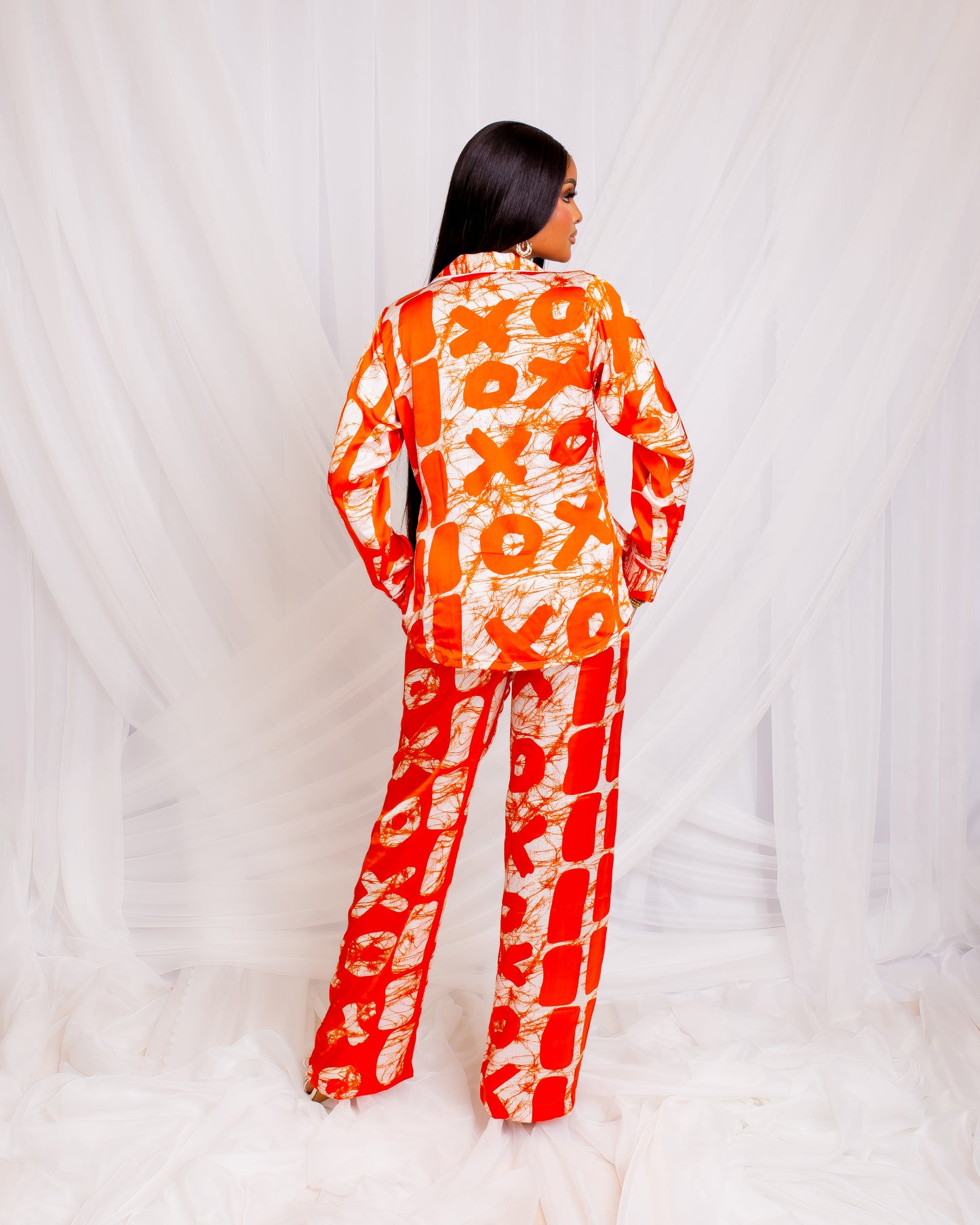 PJ Silk Trouser Set (Orange)