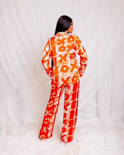 PJ Silk Trouser Set (Orange)